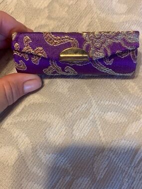 Purple Brocade Lipstick Case with Gold Accent